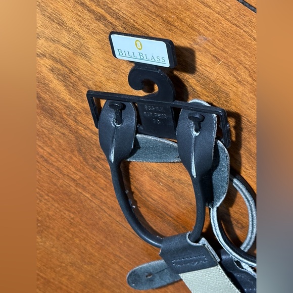 Vintage Bill Blass Button-On Suspenders GAS Germany Striped Cream purple Leather - Picture 3 of 5